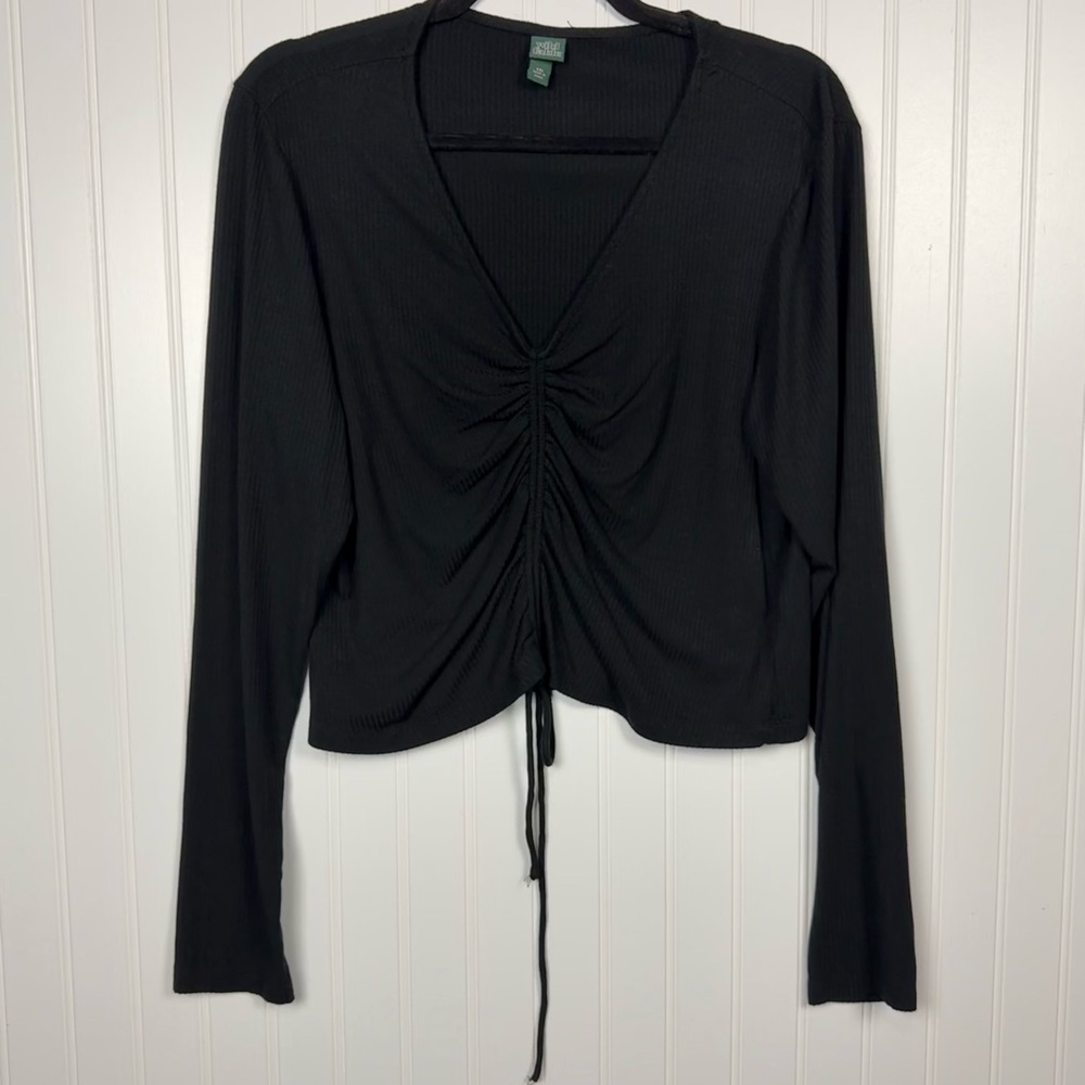 Wild Fable Black Ribbed Ruched Drawstring Long Sleeve Crop Top XXL